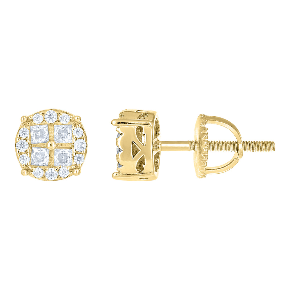 925 Sterling Silver Yellowtone Round Princess CubicZirconia Round Stud Earrings